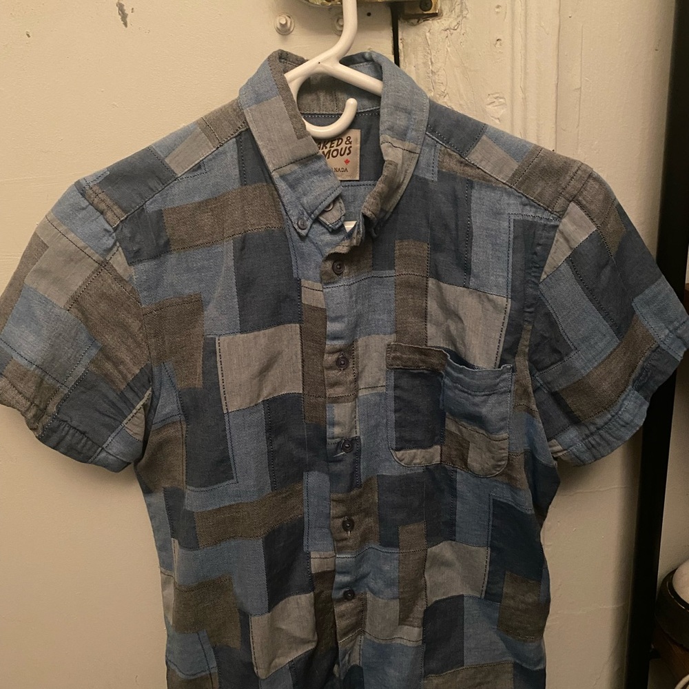 Naked & Famous Denim Short Sleeve Easy Shirt - Jacquard Abstract Blocks - Indigo
